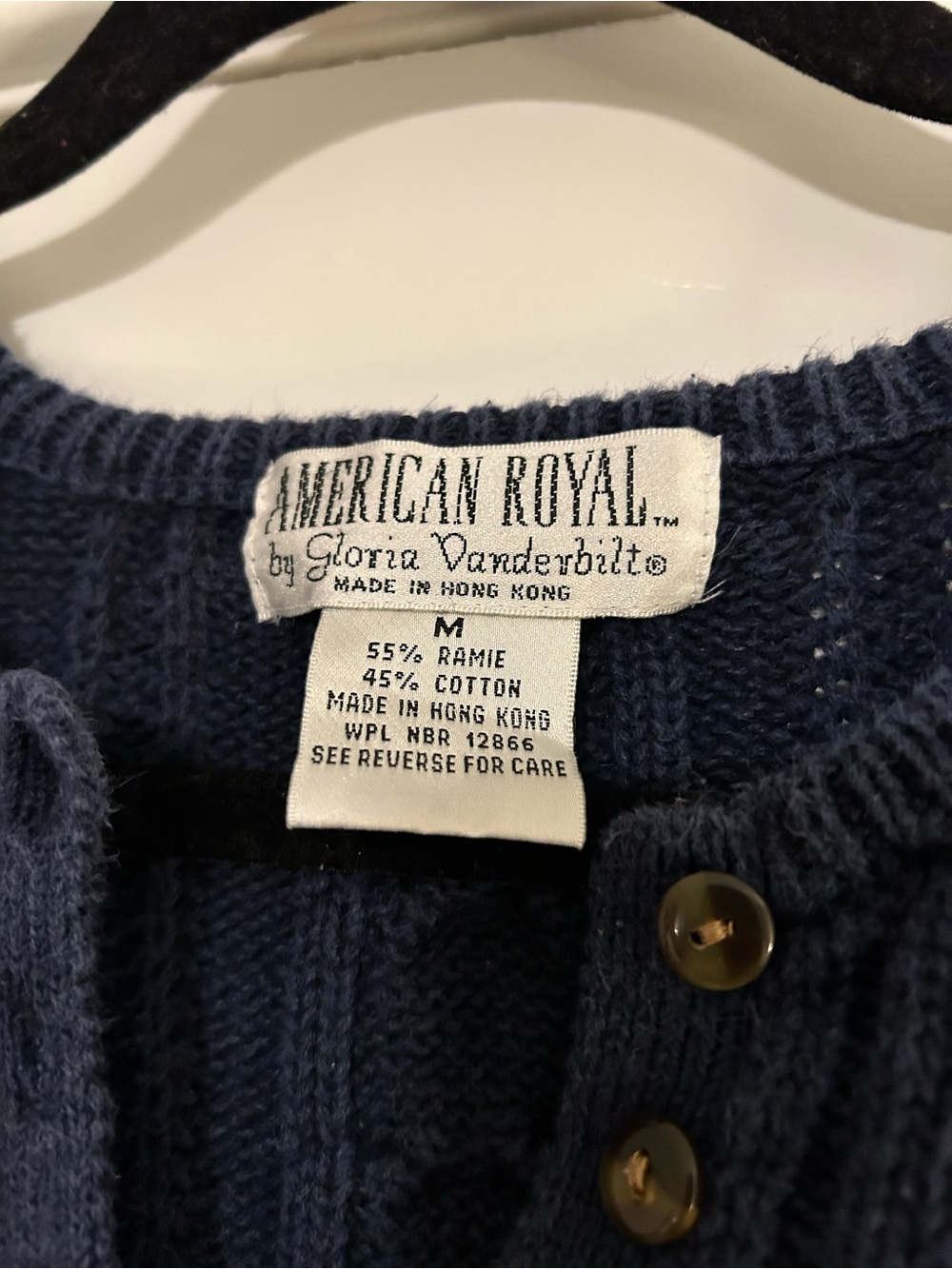 Navy Cable Knit Cotton Button Front Sweater Medium - Picture 5 of 5